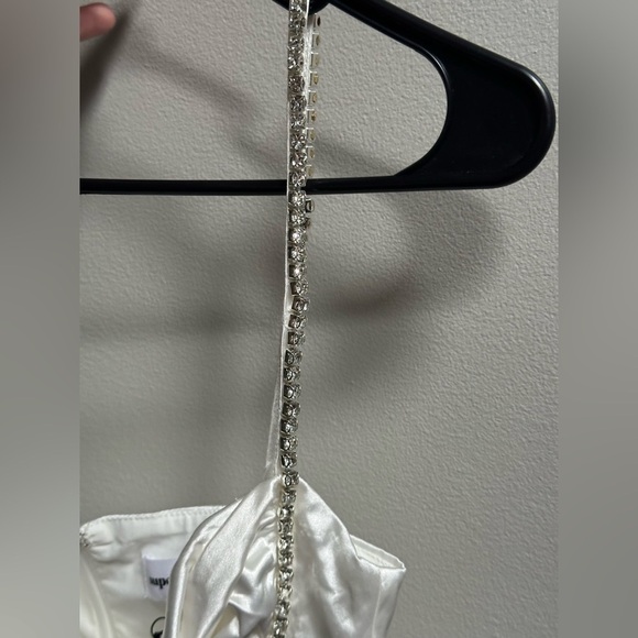 NEW Superdown Kita Rhinestone Cutout Satin Mini Dress |White Women’s XXS Formal - Picture 7 of 11